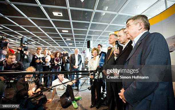 New IOC President Thomas Bach and Jacques Rogge arrivel at Frankfurt Airport on September 12, 2013 in Frankfurt am Main, Germany.