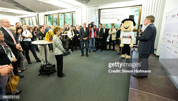 New IOC President Thomas Bach addresses the audience during his speech at DOSB headquarters on September 12, 2013 in Frankfurt am Main, Germany.