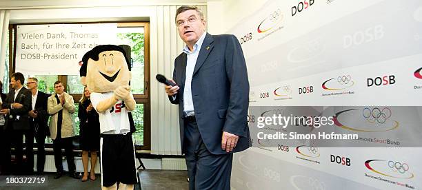 New IOC President Thomas Bach addresses the audience during his speech at DOSB headquarters on September 12, 2013 in Frankfurt am Main, Germany.