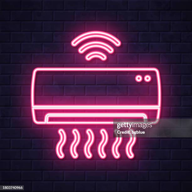 smart air conditioner. glowing neon icon on brick wall background - heating and cooling system stock illustrations