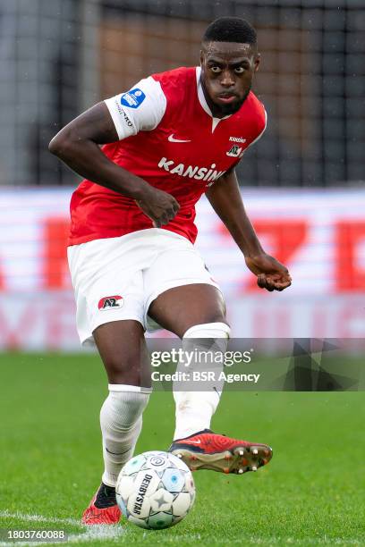 Bruno Martins Indi of AZ passes the ball during the Dutch Eredivisie match between AZ and FC Volendam at AFAS Stadion on November 26, 2023 in...