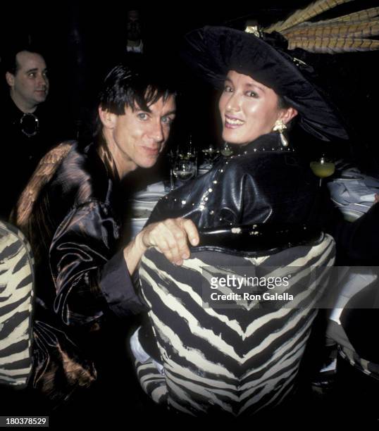 Iggy Pop and wife Suchi Asano attend the birthday party for Diane Brill on April 18, 1986 at Cafe Seiyoken in New York City.