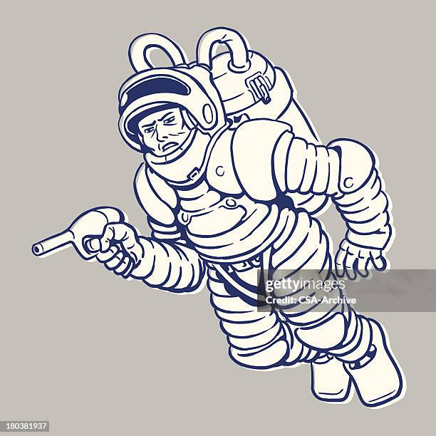 spaceman-motiv mit ray gun - sauerstoffbehälter stock-grafiken, -clipart, -cartoons und -symbole