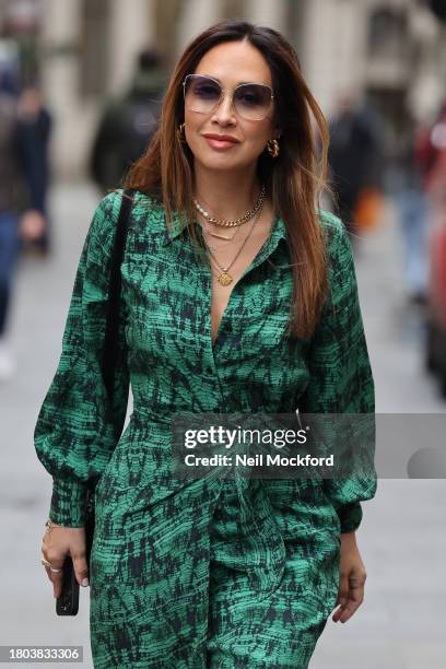 Myleene Klass arriving at Smooth Radio Studios on November 20, 2023 in London, England.