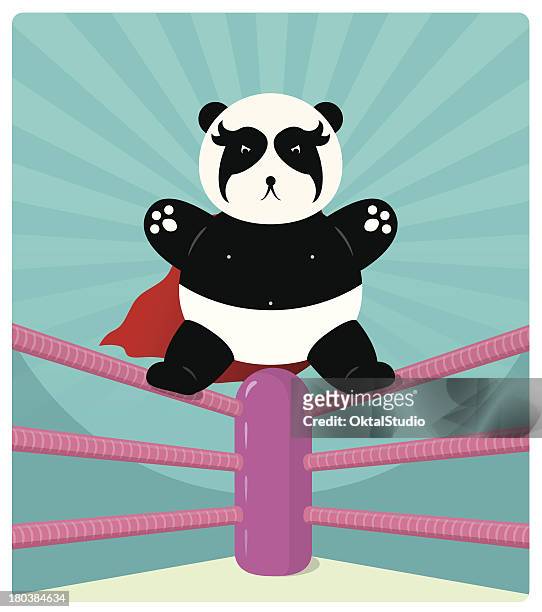 ilustraciones, imágenes clip art, dibujos animados e iconos de stock de panda luchador - lucha libre