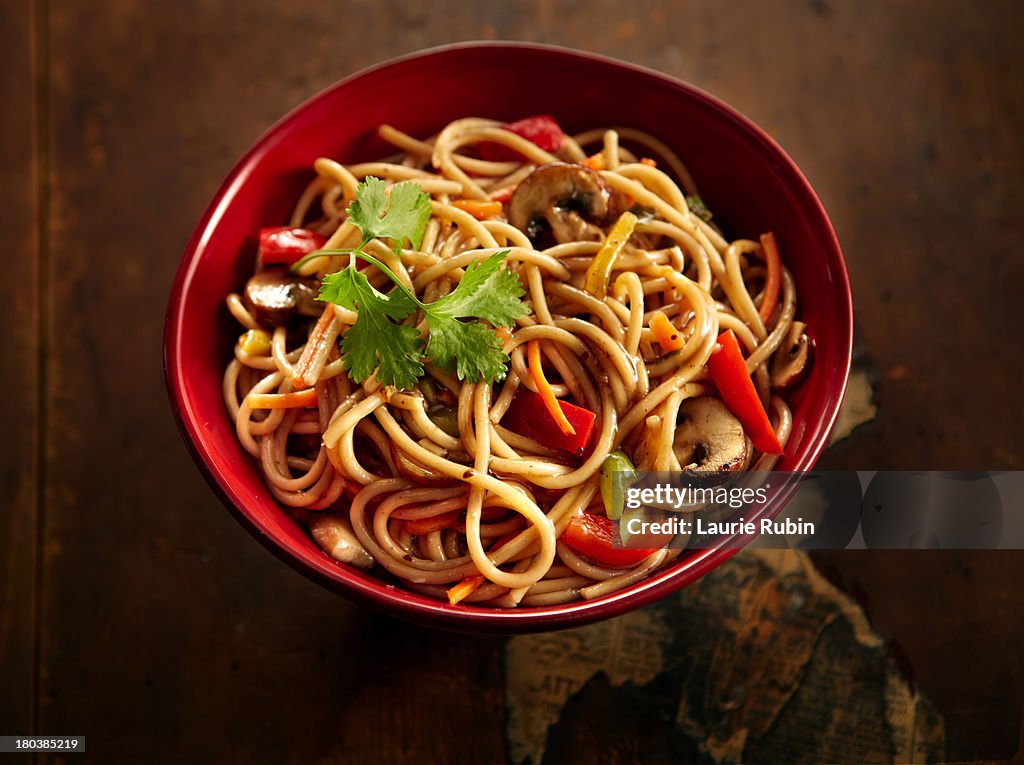 Chinese Noodles in a Red bowl
