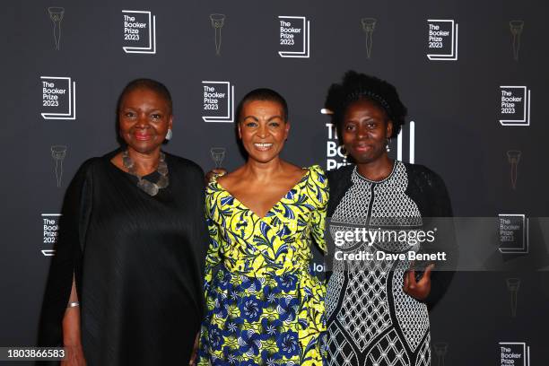 Baroness Valerie Amos, Adjoa Andoh and Precious Lunga attend The Booker Prize 2023 winner announcement at Old Billingsgate on November 26, 2023 in...