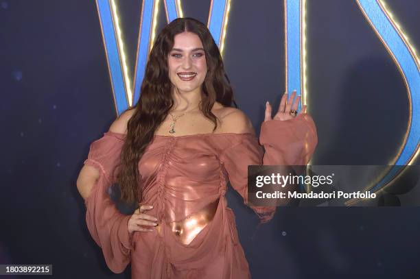 Italian singer Gaia, aka Gaia Gozzi, attends the Italian premiere of Wish at Space Cinema Moderno on November 17, 2023 in Rome, Italy.