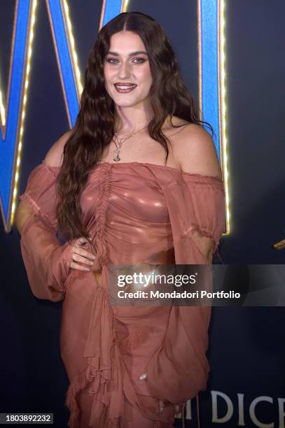 Italian singer Gaia, aka Gaia Gozzi, attends the Italian premiere of Wish at Space Cinema Moderno on November 17, 2023 in Rome, Italy.