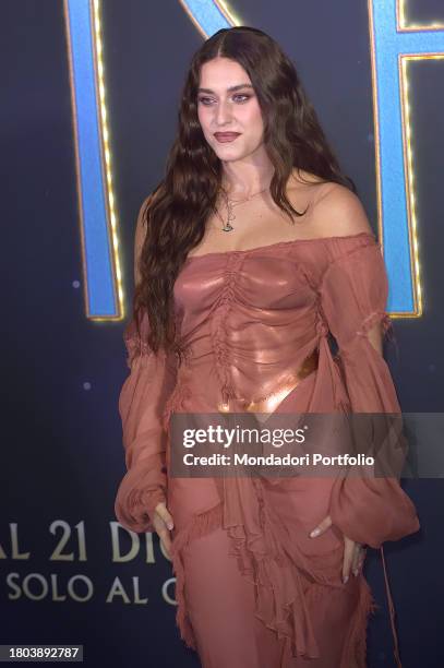 Italian singer Gaia, aka Gaia Gozzi, attends the Italian premiere of Wish at Space Cinema Moderno on November 17, 2023 in Rome, Italy.