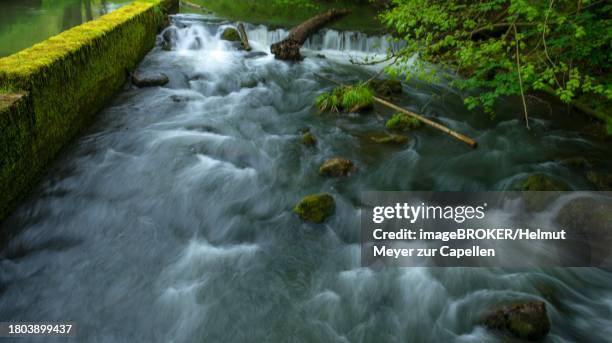 flowing river aufsess in front of a mill, doos, upper franconia, bavaria, germany - doos stock pictures, royalty-free photos & images