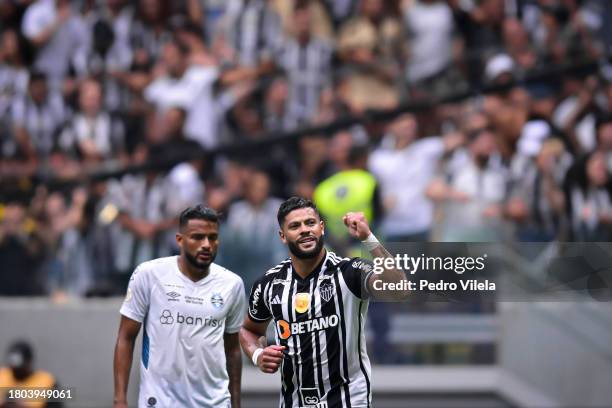 Hulk of Atletico Mineiro celebrates after scoring the team´s third goal during a match between Atletico Mineiro and Gremio as part of Brasileirao...