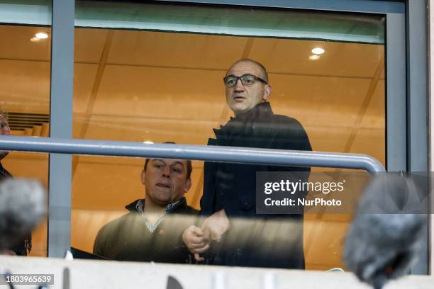 Steve Borthwick, the head coach of England, is looking on from a hospitality box at Kingston Park before the Gallagher Premiership match between...