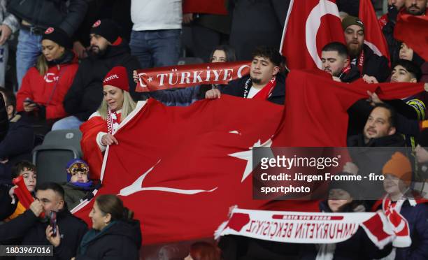 Fans with flags from Turkey before an international friendly match between Germany and Turkey at Olympiastadion on November 18, 2023 in Berlin,...