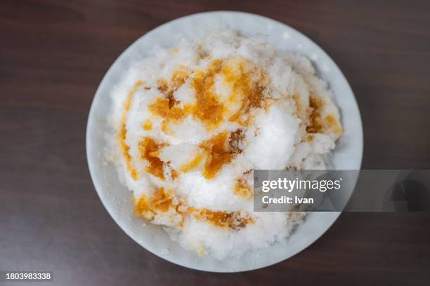 japanese style shaved ice with brown sugar - snow cone stock pictures, royalty-free photos & images