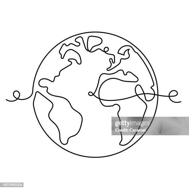 stockillustraties, clipart, cartoons en iconen met planet earth continuous line icon - samenhang