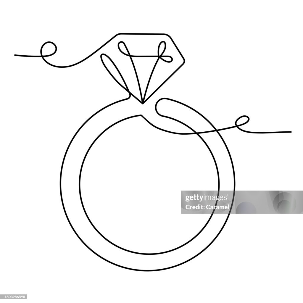 Wedding Ring, Diamond Ring Continuous Line Icon