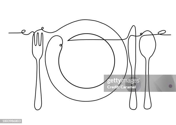tableware continuous line icon - kitchen knife stock illustrations