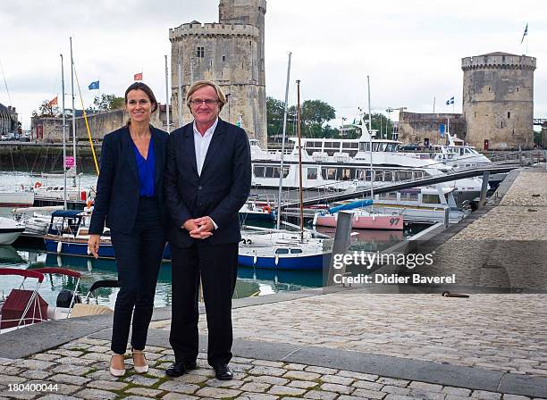 French Minister for Culture and Communication Aurelie Filippetti meets chairman of 15th Festival of The TV Fiction Quentin Raspail, on September 12,...