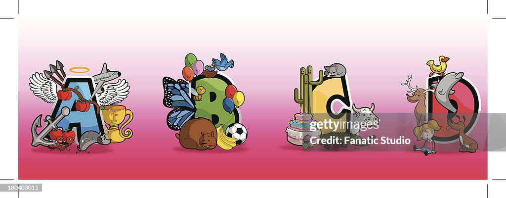 Illustration of ABCD against pink background