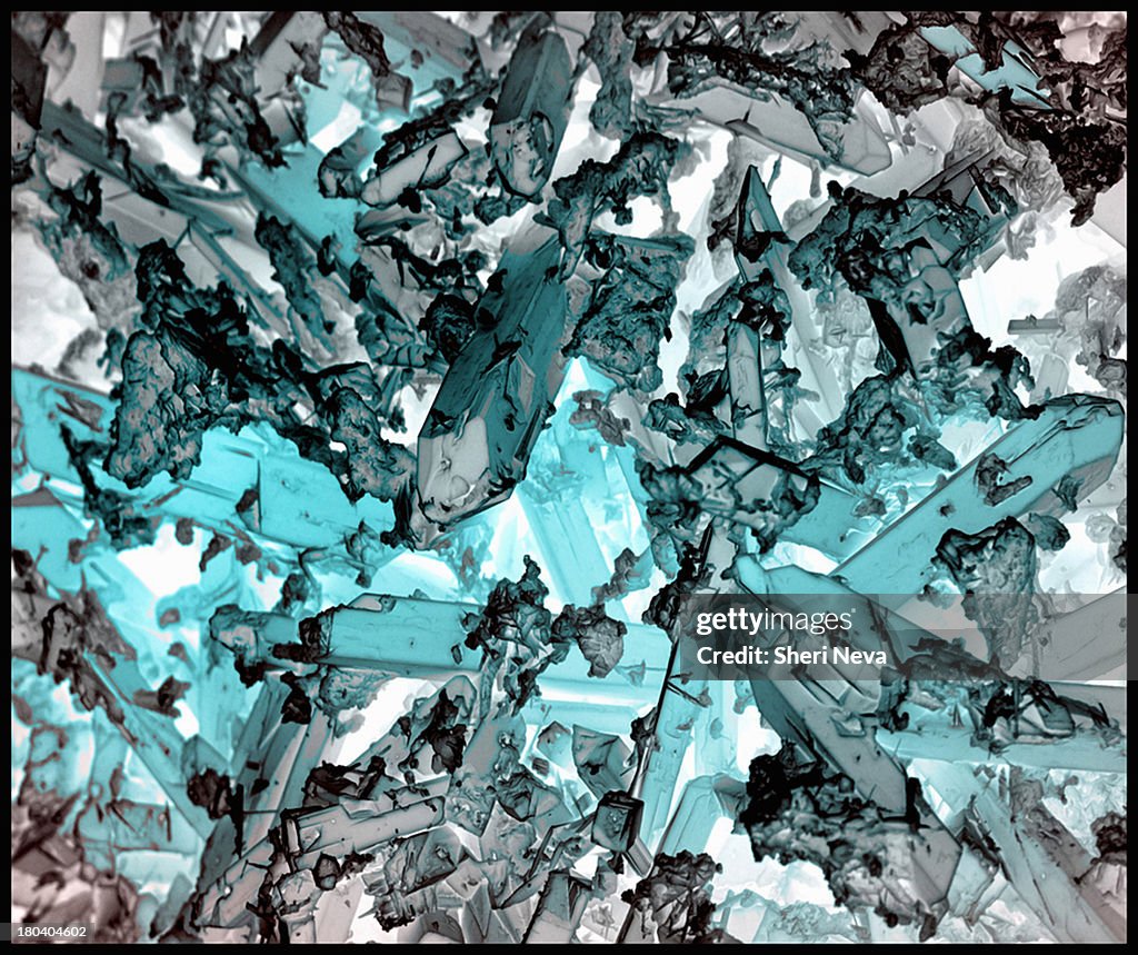 Indicolite corrosion crystals, inverted color, SEM