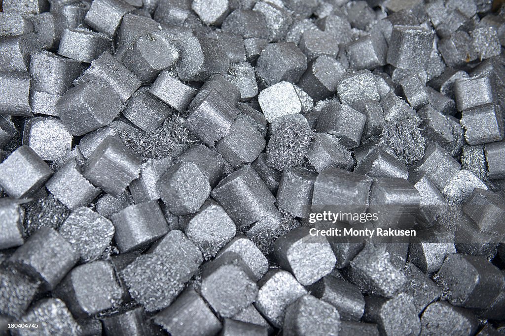 Close up of aluminium scrap in aluminium recycling plant