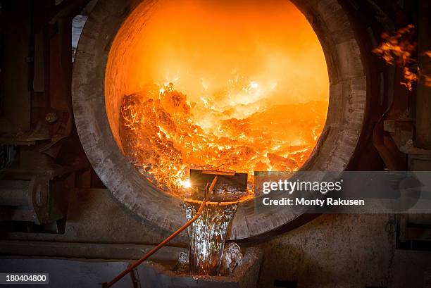 view of interior of furnace in aluminium foundry - fire rake stock pictures, royalty-free photos & images