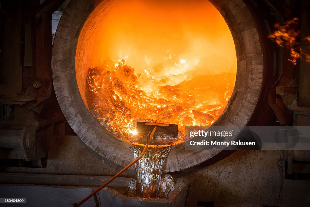 View of interior of furnace in aluminium foundry