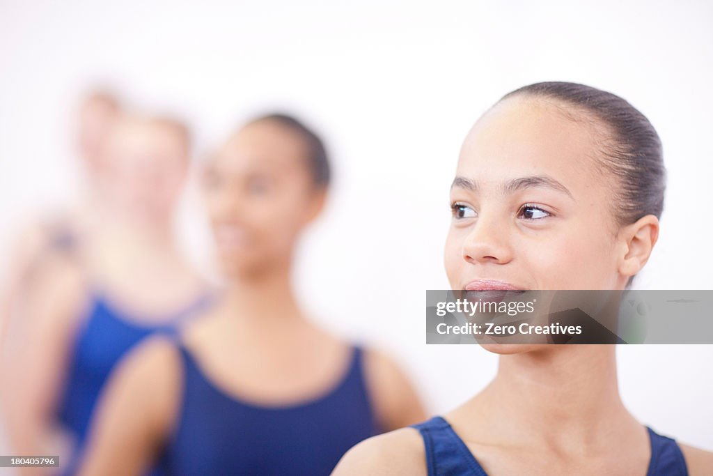 Teenage ballerinas in class