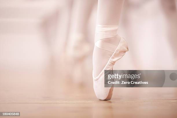 detail of ballerinas legs in dance studio - nylon feet 個照片及圖片檔