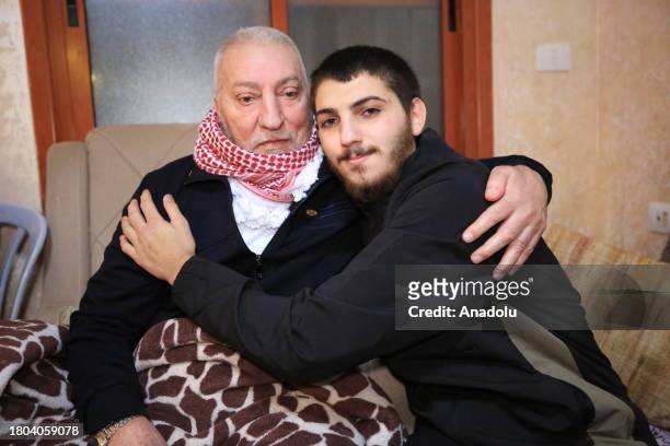 Emin Muhammed el-Abbasi reunites with his family as he is released from Israeli jail as part of the hostage swap deal between Israel and Palestinian...