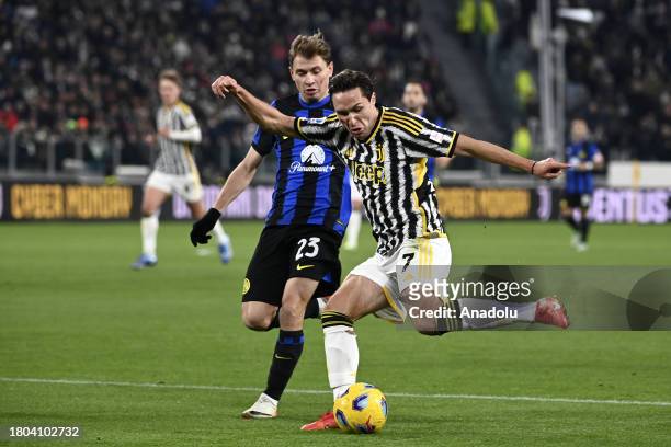 Federico Chiesa of Juventus in action against Nicolo Barella of FC Internazionale during the Italian Serie A football match between Juventus and FC...