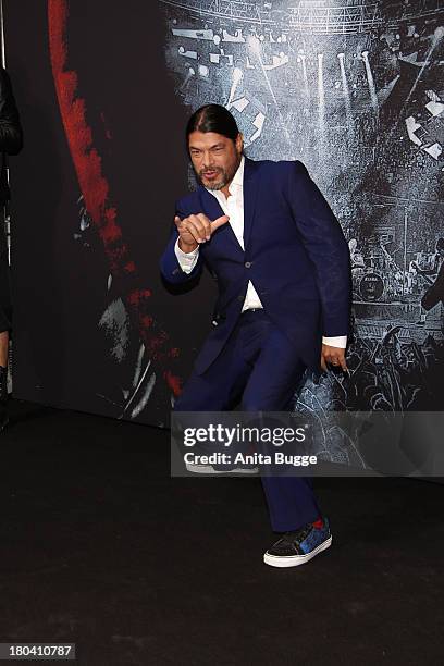 Metallica bass player Robert Trujillo attends the 'Metallica - Through The Never' German premiere at Cinestar Sonycenter on September 12, 2013 in...