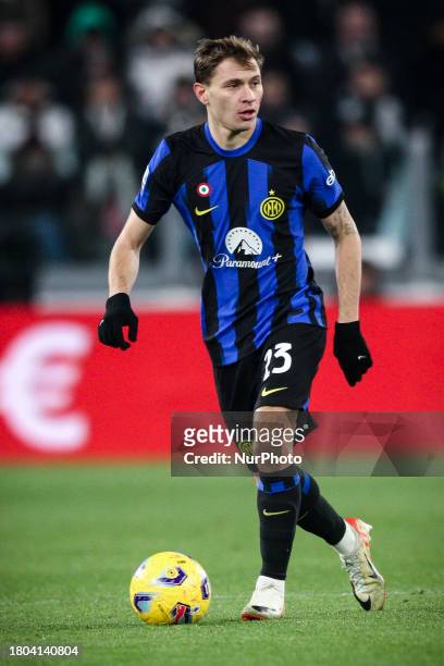 Inter midfielder Nicolo Barella is in action during the Serie A football match between Juventus and Inter at the Allianz Stadium in Turin, Italy, on...