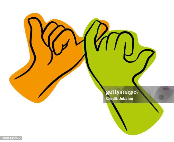 stockillustraties, clipart, cartoons en iconen met colourful human hooking pinkie promise - eed