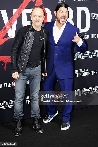 Lars Ulrich and Robert Trujillo of Metallica attend the German premiere of 'Metallica - Through The Never' on September 12, 2013 in Berlin, Germany.