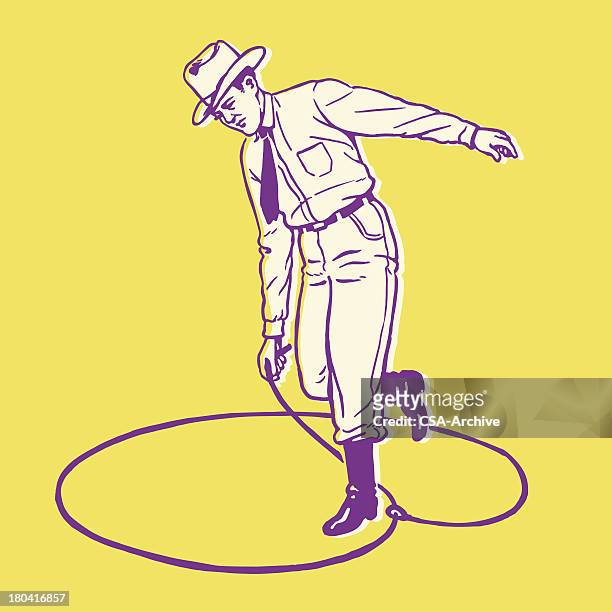 cowboy skipping a lasso - herder stock illustrations