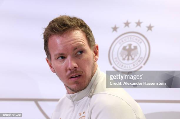 Julian Nagelsmann, head coach of Germany arrives for a DFB Press Conference at Ernst Happel Stadion on November 20, 2023 in Vienna, Austria.