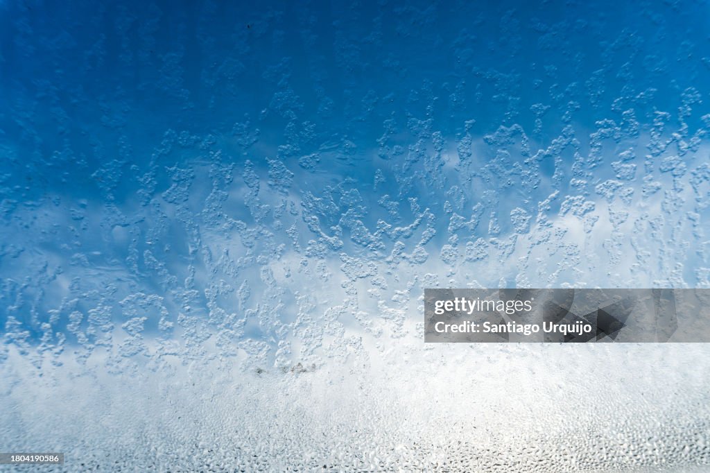 Window covered with ice