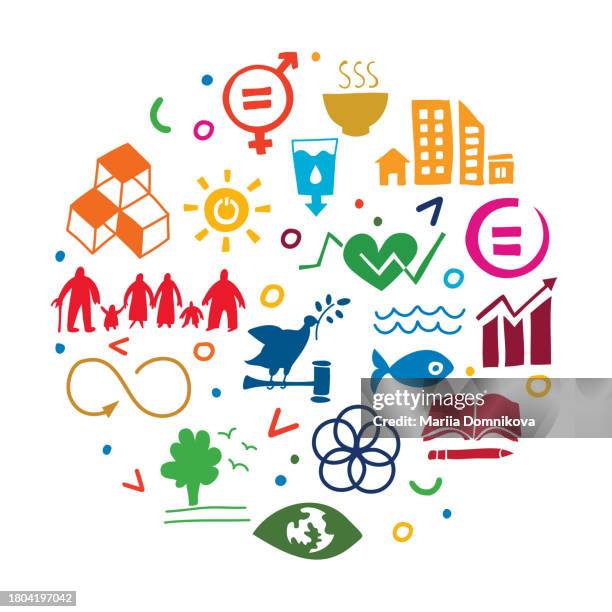 ilustraciones, imágenes clip art, dibujos animados e iconos de stock de objetivos de desarrollo sostenible - objetivos de desarrollo sostenible