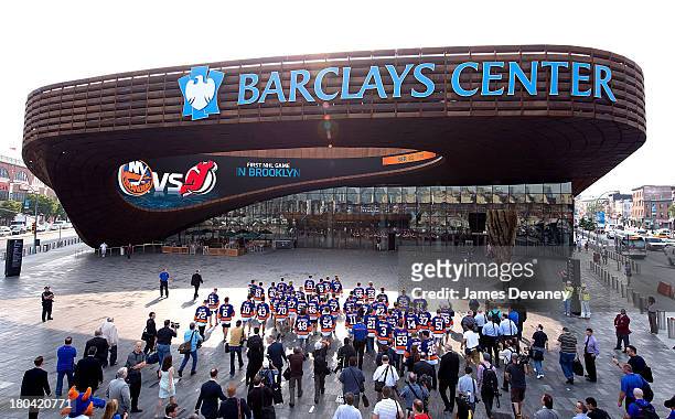 New York Islanders players arrive to training camp sessions at the Barclays Center on September 12, 2013 in the Brooklyn borough of New York City.