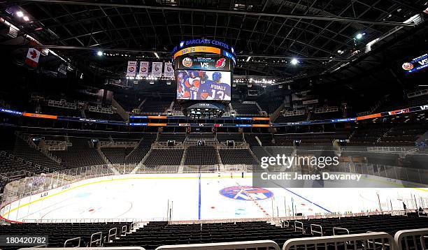 General view of the New York Islanders hockey rink at the Barclays Center on September 12, 2013 in the Brooklyn borough of New York City.