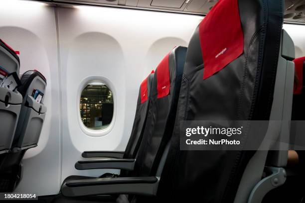 An internal view of the Boeing 737-800 operated by Norwegian Air Shuttle &quot;Norseman", in Oslo, Norway, on October 25, 2023.