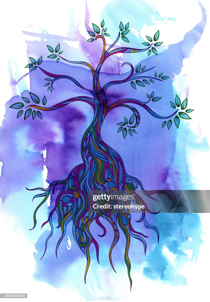 Young tree on purple