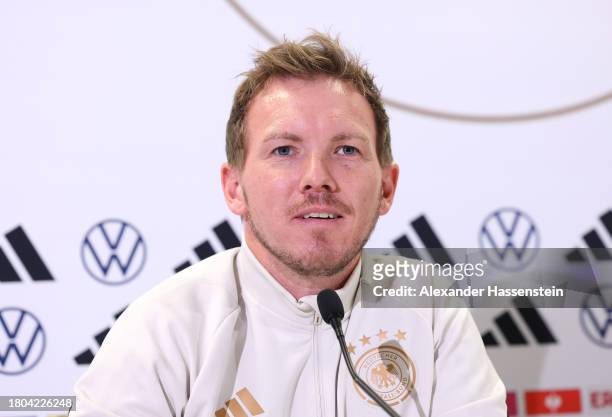Julian Nagelsmann, head coach of Germany talks to the media during a DFB Press Conference at Ernst Happel Stadion on November 20, 2023 in Vienna,...