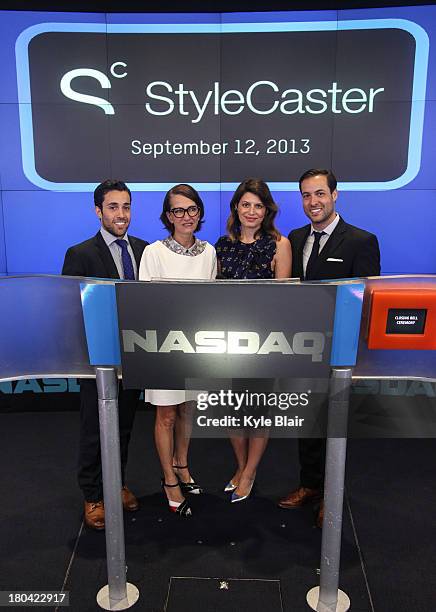 Ari Goldberg, Cynthia Rowley, Laurel Pinson and David Goldberg ring the closing bell at the NASDAQ MarketSite on September 12, 2013 in New York City.