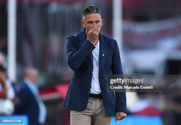 Martin Demichelis coach of River Plate gestures during a match between River Plate and Instituto as part of group A of Copa de la Liga Profesional...