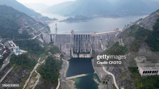 An aerial photo shows the Longtan Hydropower Station dam in Hechi city, Guangxi province, China, November 25, 2023.