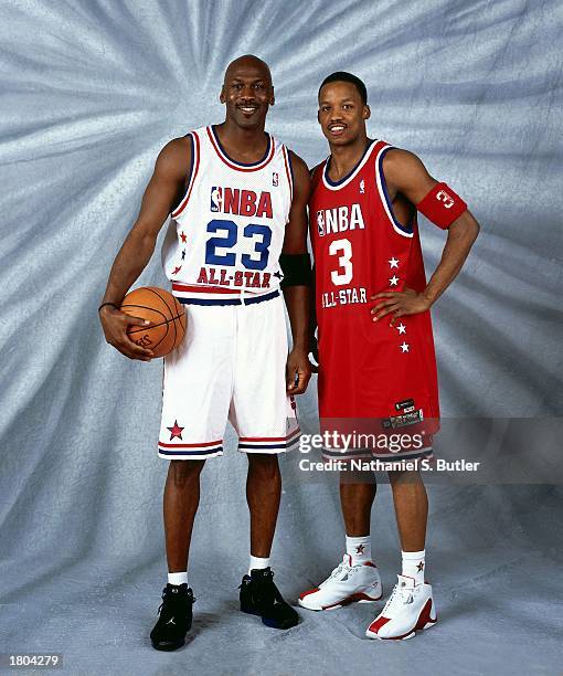 Steve Francis of the Western Conference All-Stars and Michael Jordan of the Eastern Conference All-Stars pose for a portrait prior to the 52nd NBA...