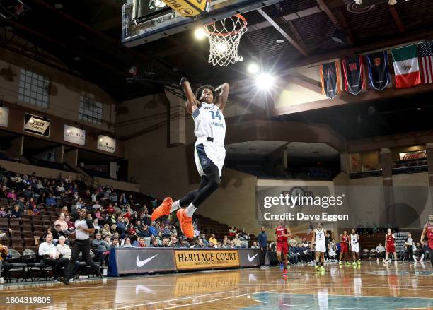 November 26: Javonte Cooke of the Iowa Wolves dunks the ball during the game against the Sioux Falls Skyforce during their game at the Sanford...